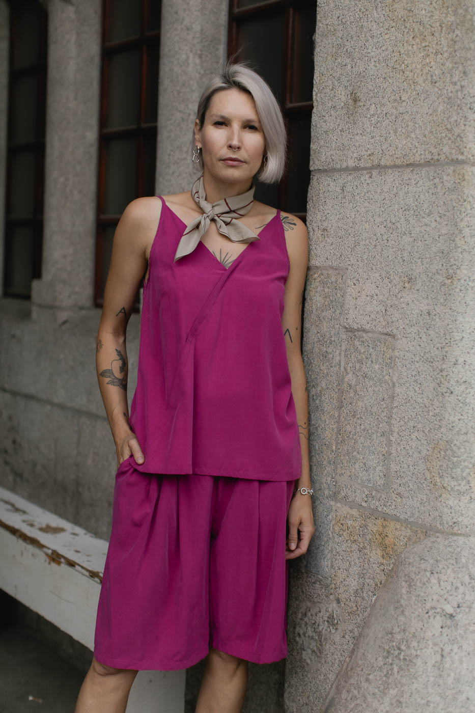 VASES SCARF /beige viscose+cotton/