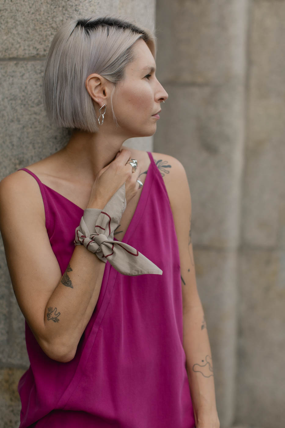 VASES SCARF /beige viscose+cotton/