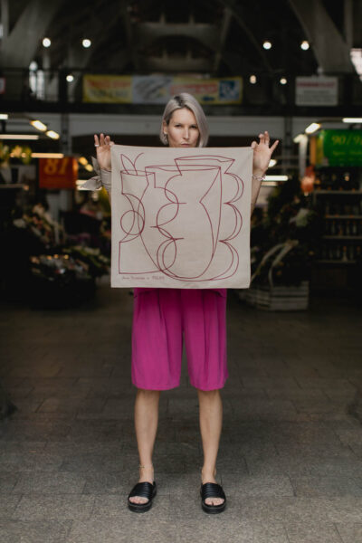 VASES SCARF /beige viscose+cotton/