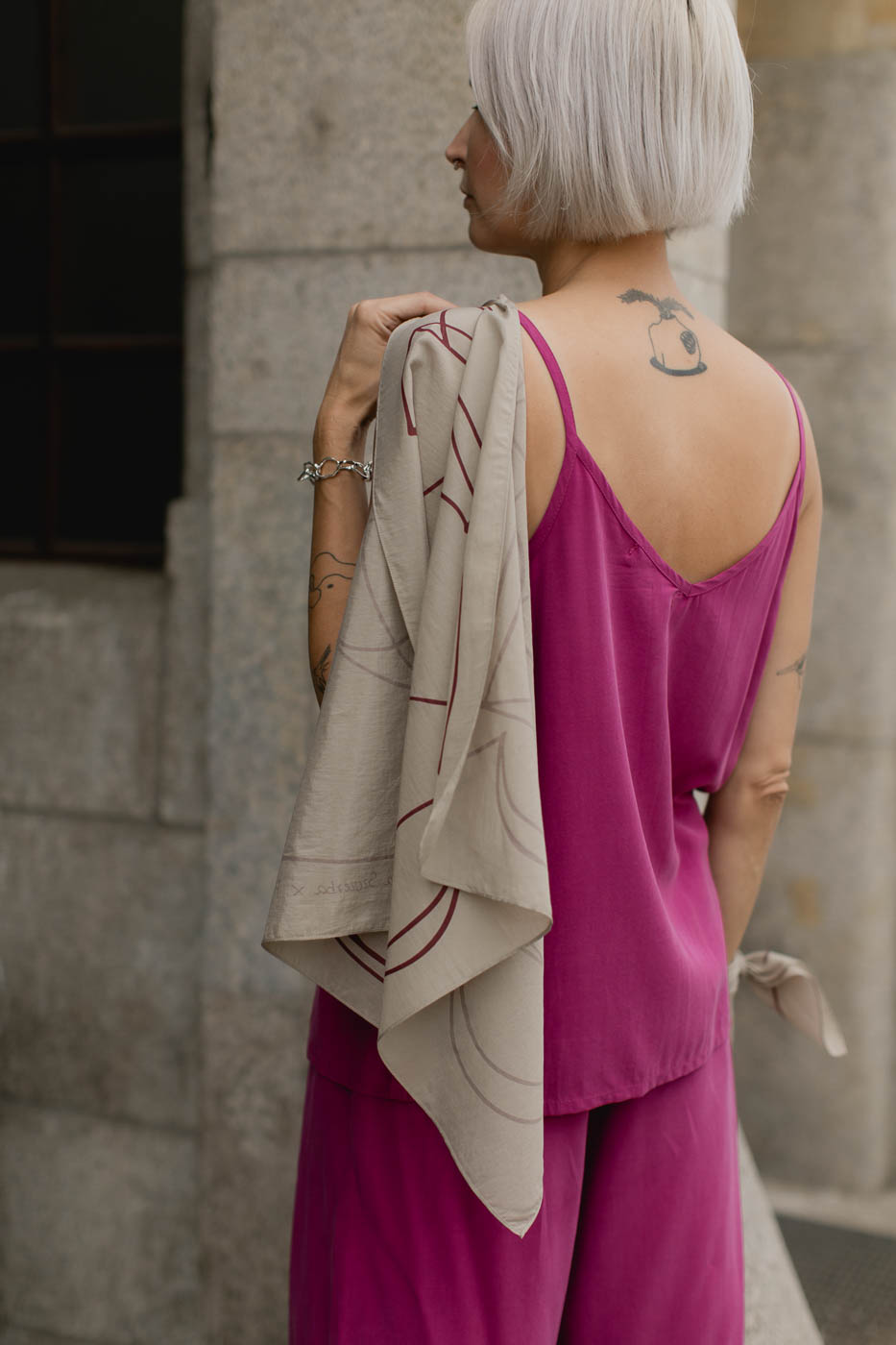 VASES SCARF /beige viscose+cotton/