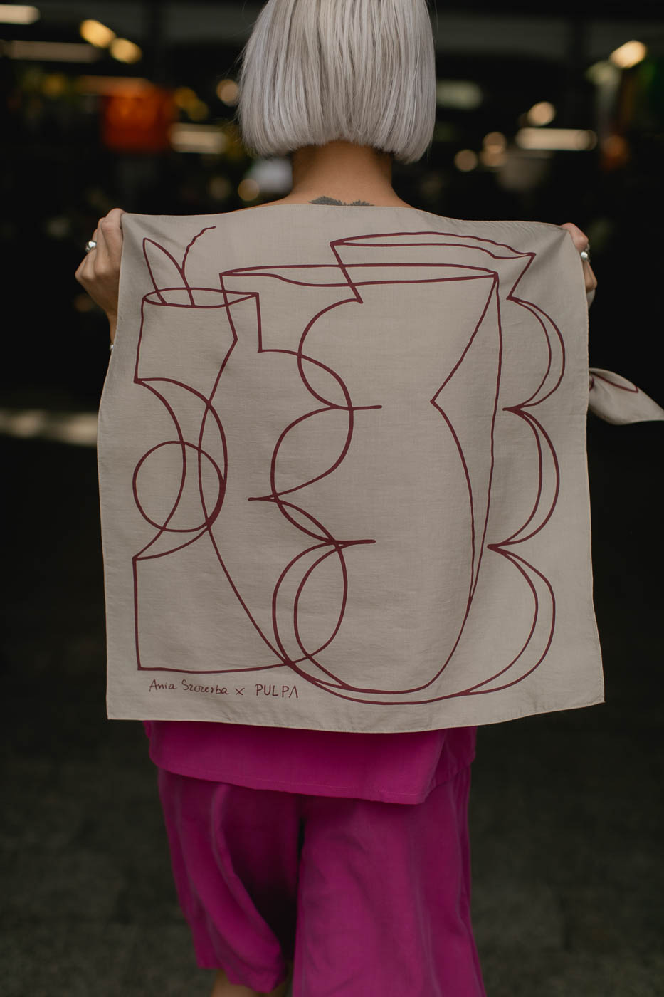 VASES SCARF /beige viscose+cotton/