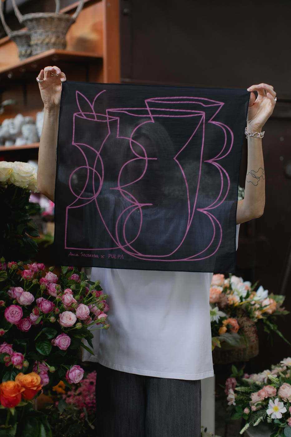 VASES SCARF /black viscose+cotton/