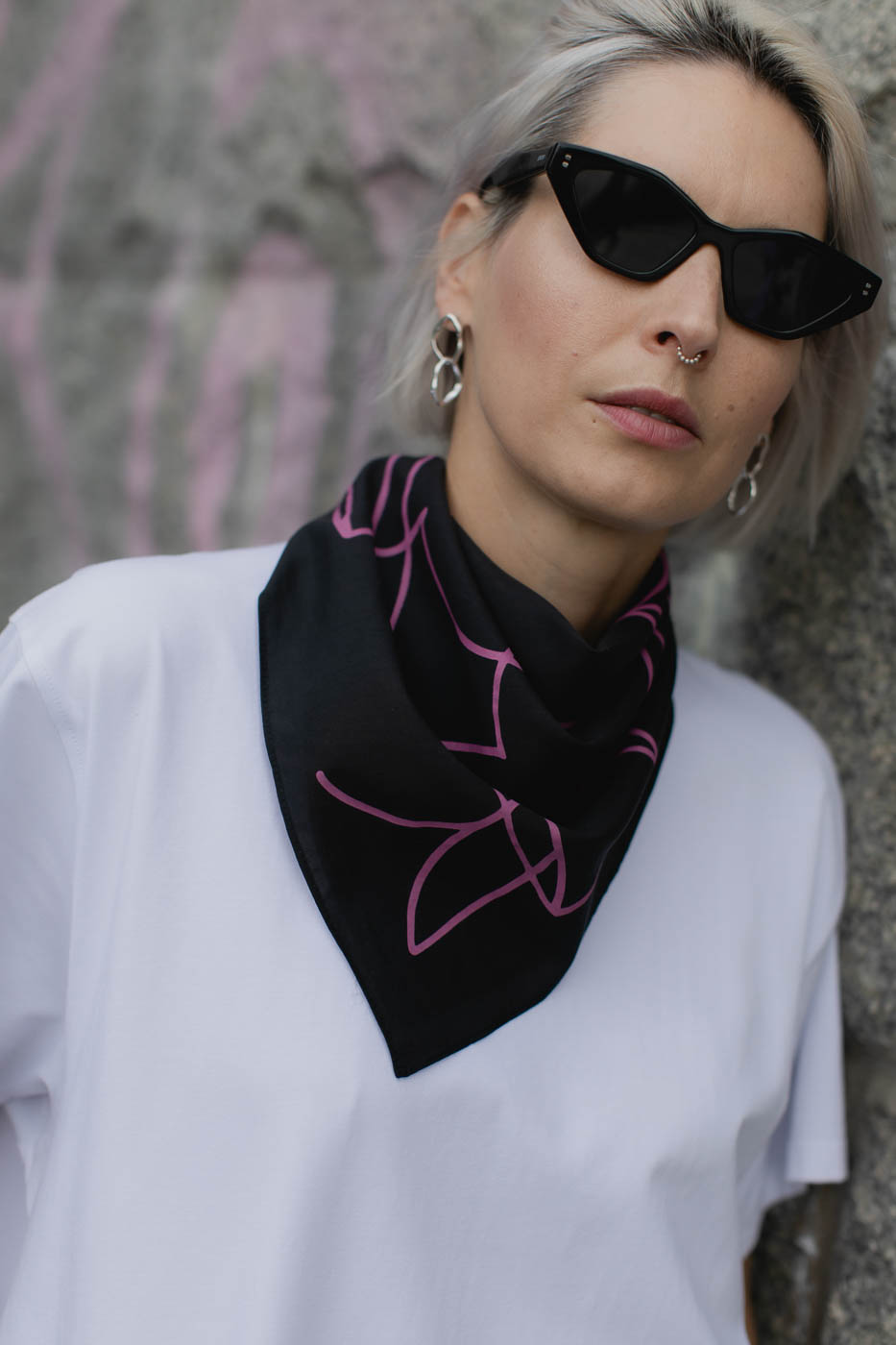 VASES SCARF /black viscose+cotton/