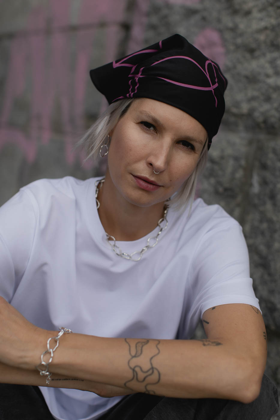 VASES SCARF /black viscose+cotton/