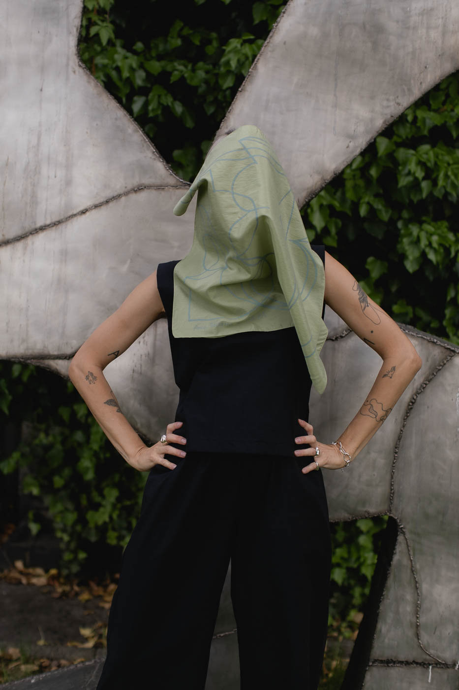 VASES SCARF /green viscose+cotton/