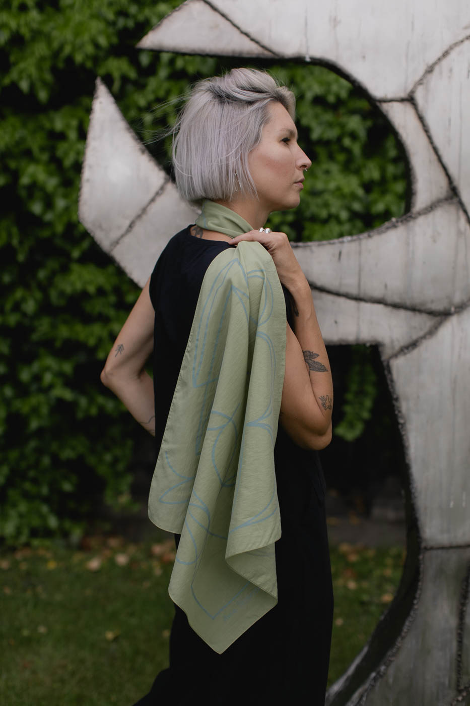 VASES SCARF /green viscose+cotton/