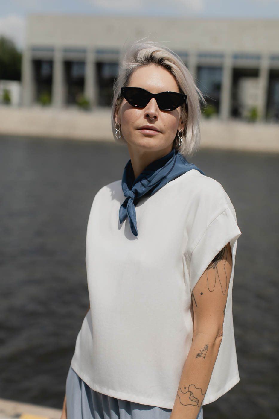 VASES SCARF /navy viscose+cotton/