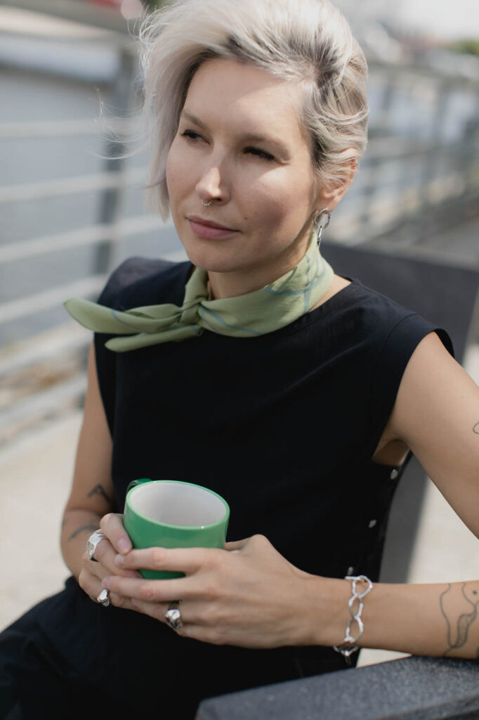 VASES SCARF /green viscose+cotton/