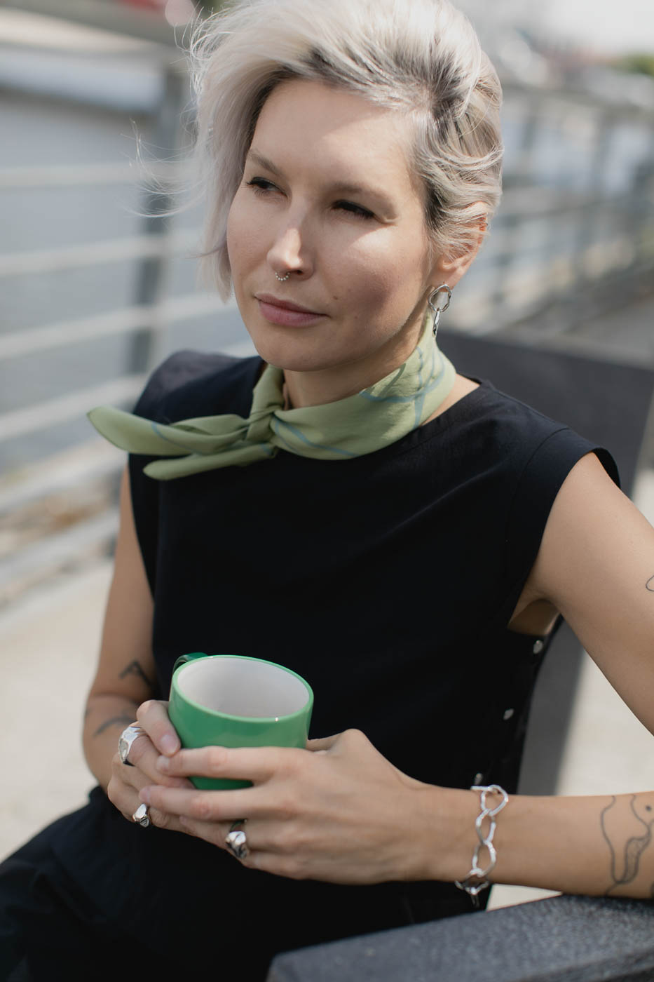 VASES SCARF /green viscose+cotton/