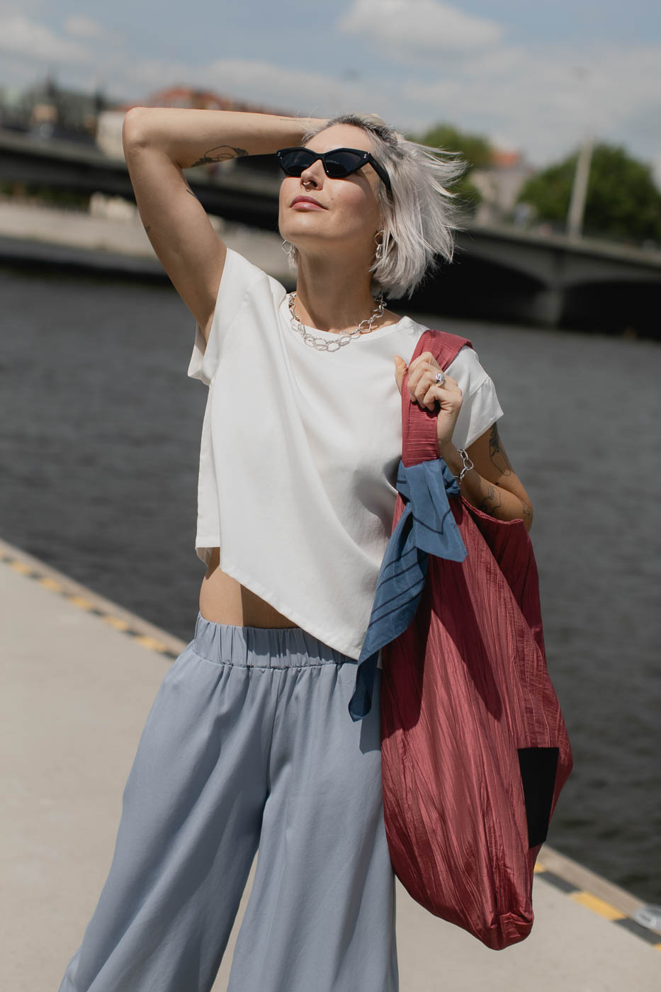 VASES SCARF /navy viscose+cotton/