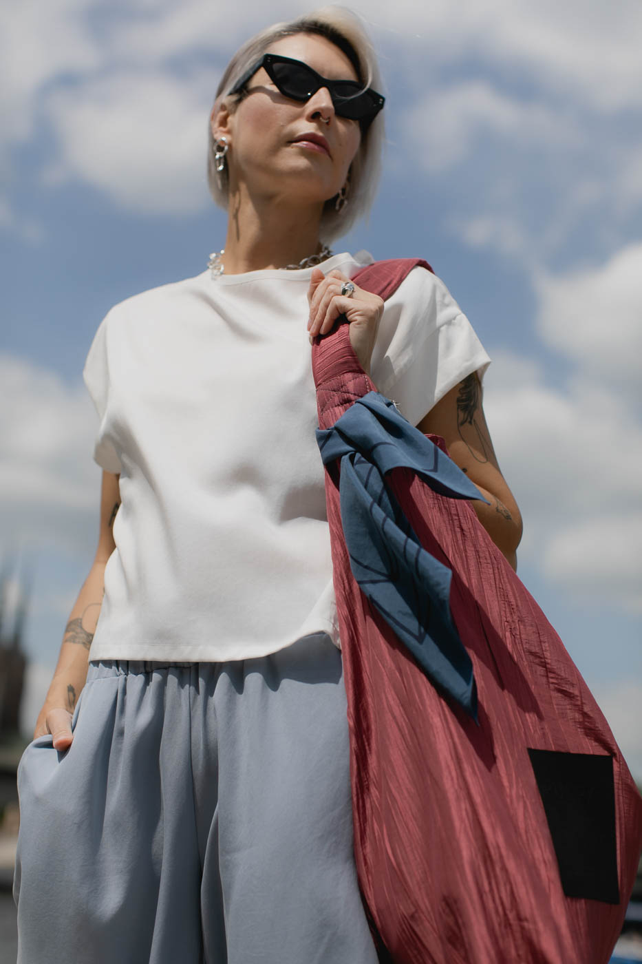 VASES SCARF /navy viscose+cotton/