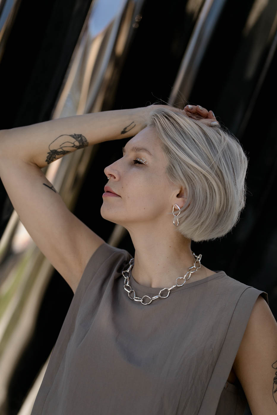 PEARL silver double earrings