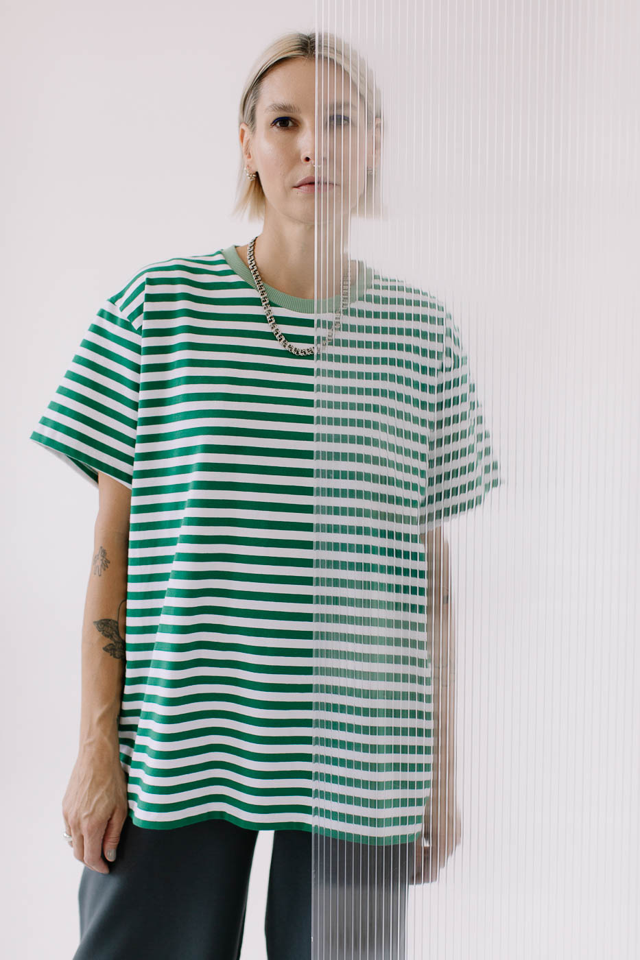 BOUYA /green striped cotton/