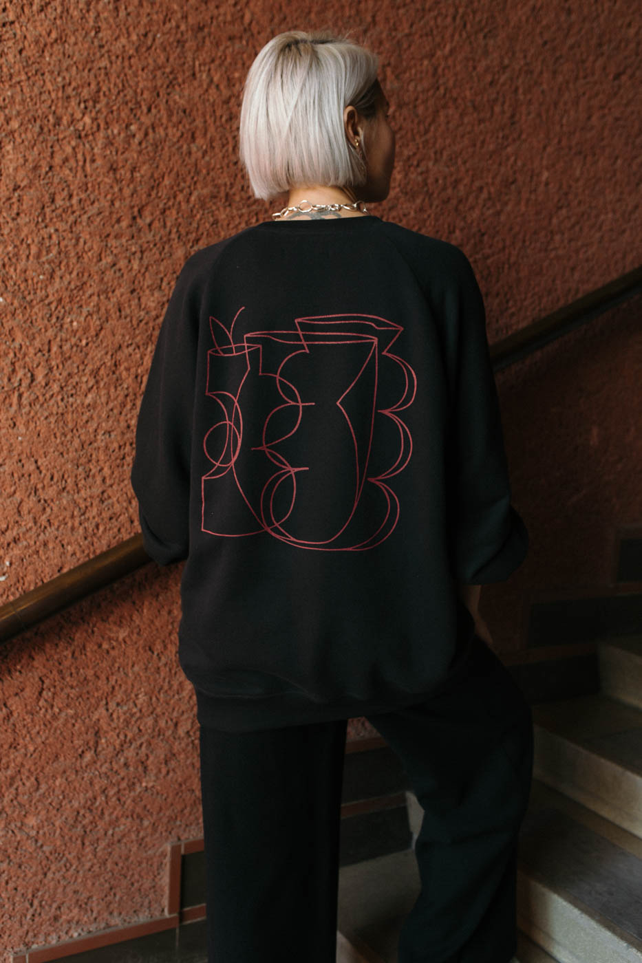 VASES /red on black cotton/