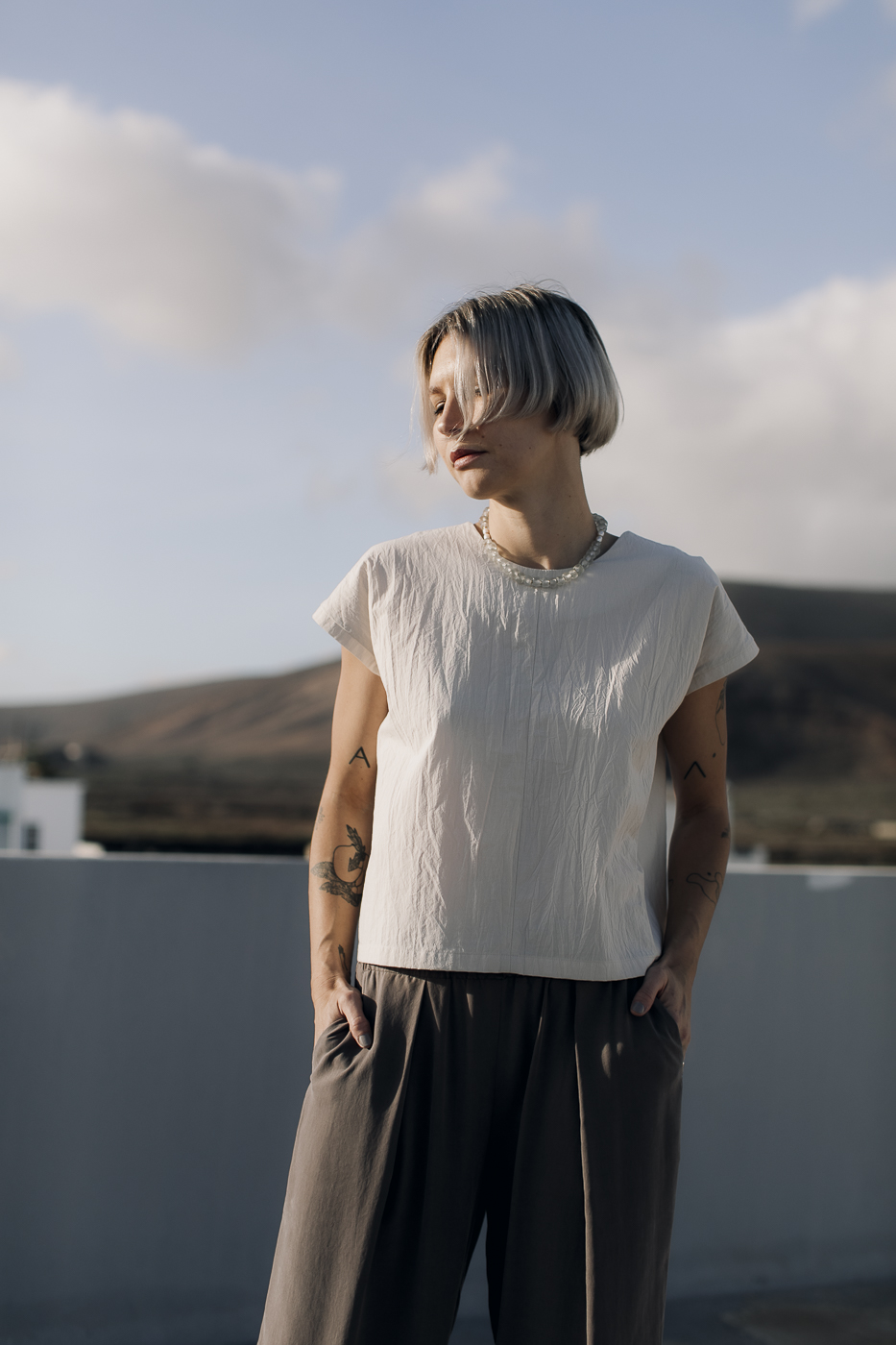 VU top /sand cotton poplin/