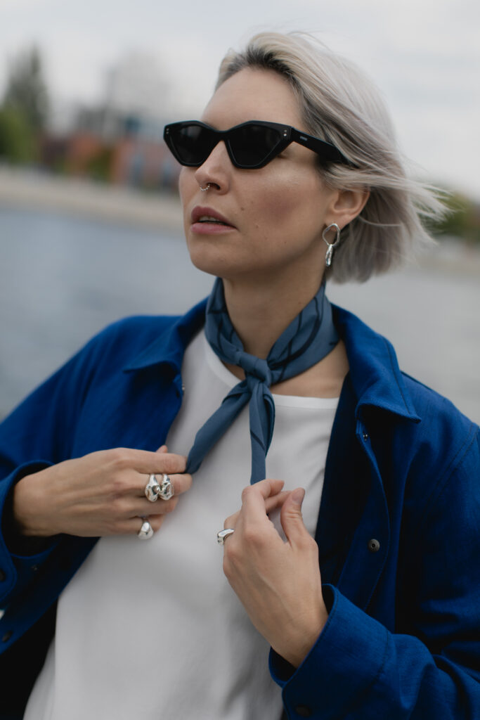 VASES SCARF /navy viscose+cotton/