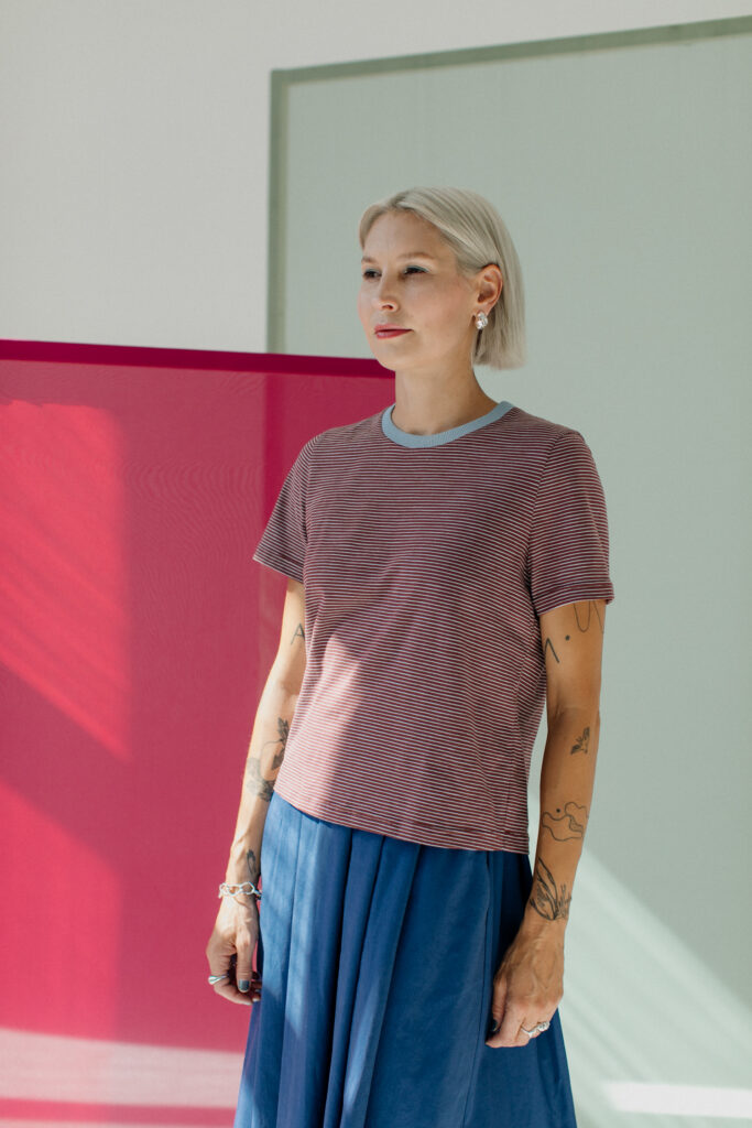 PETIT /burgundy striped cotton/